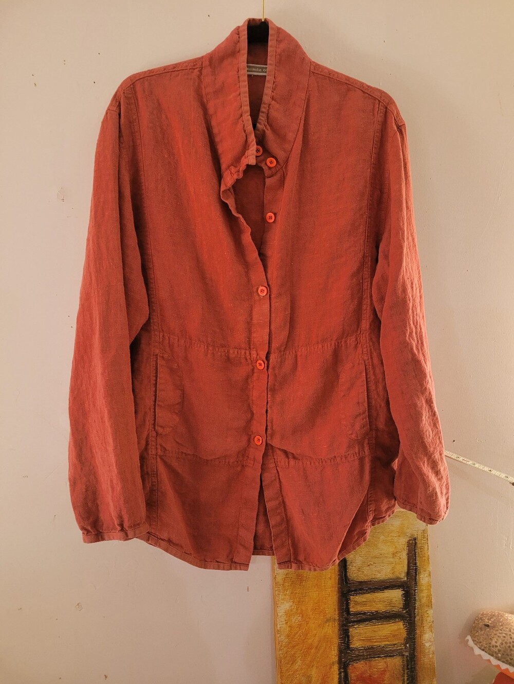 Weekendz Off XL Thick Linen Lagenlook Red Rust Drapey Button-Up Jacket